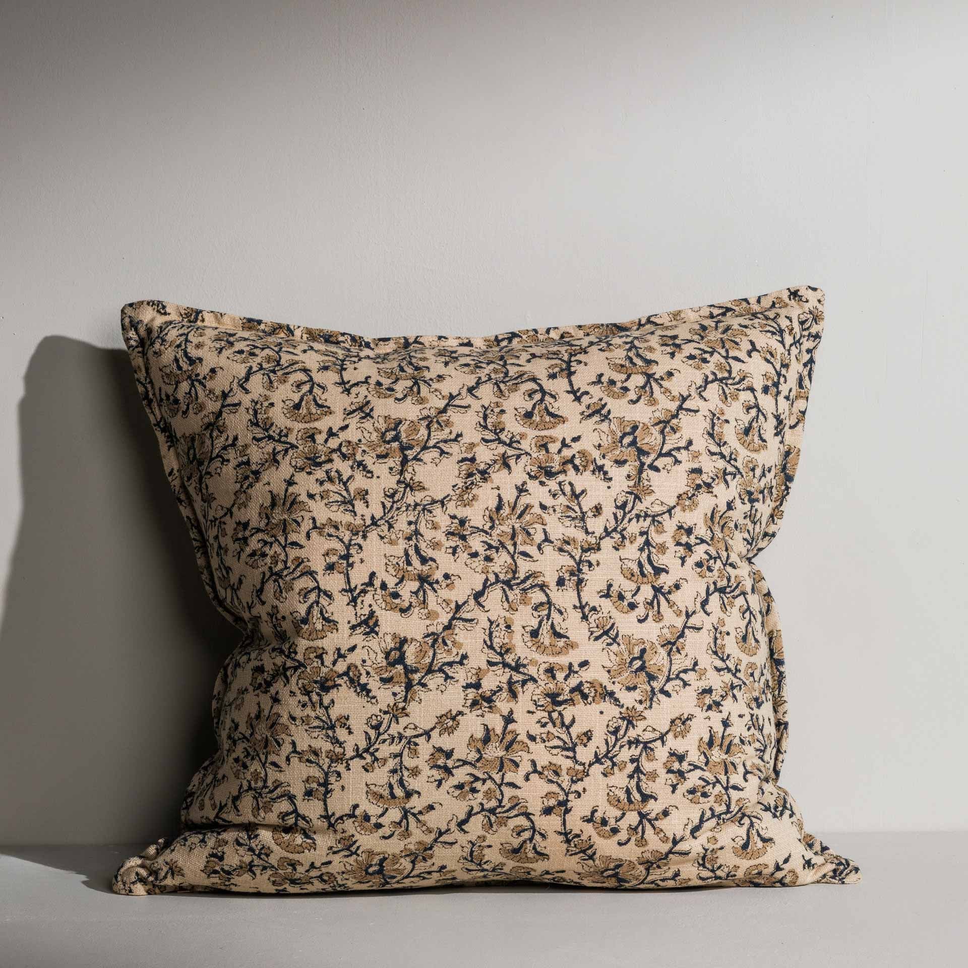Emelia double‑sided hand block printed square cushion – Jaipur craftsmanship - Anboise
