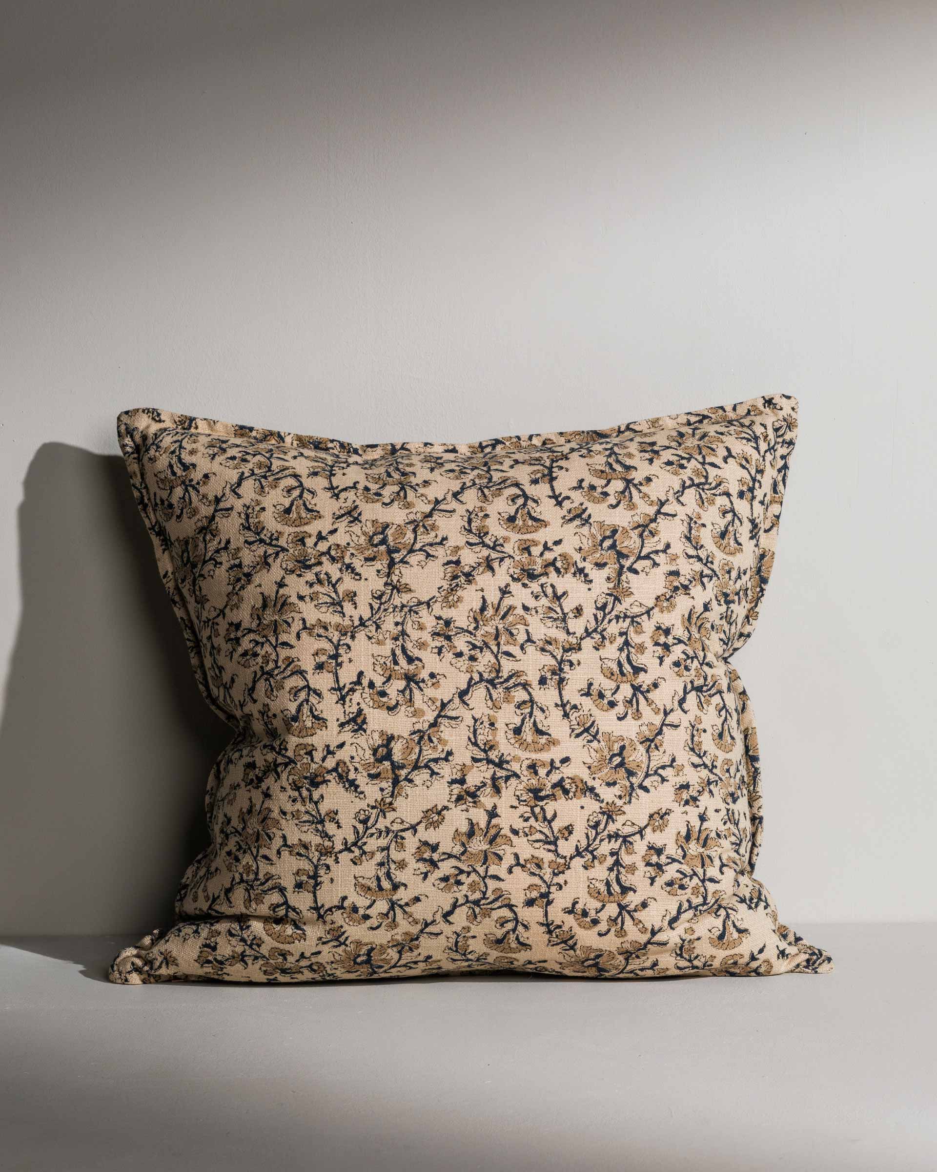 Emelia double‑sided hand block printed square cushion – Jaipur craftsmanship - Anboise