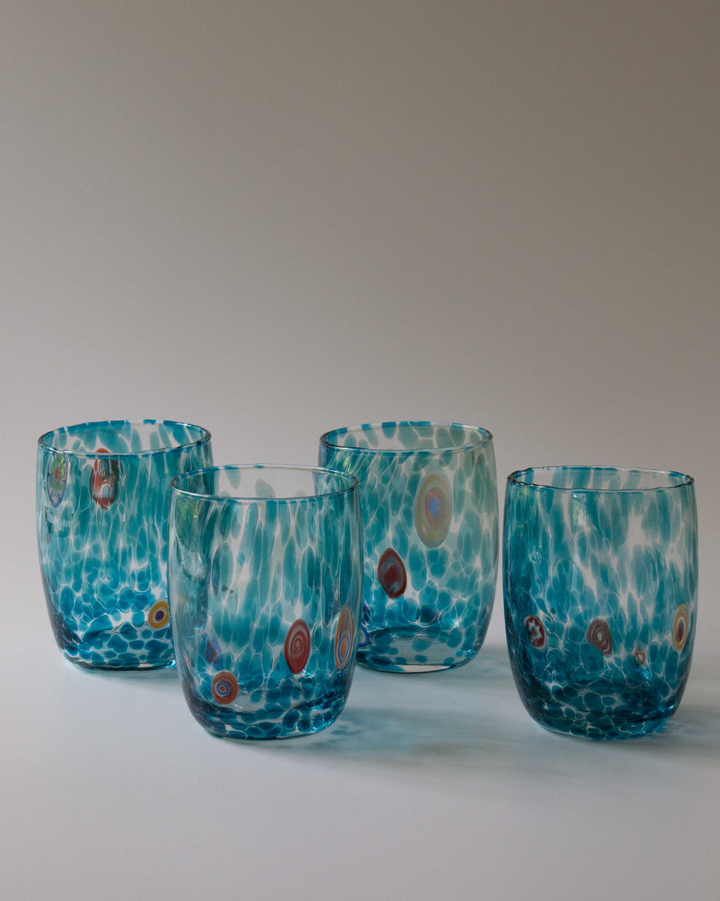 Bicchiere di Murano blu soffiato a mano - Set di 4