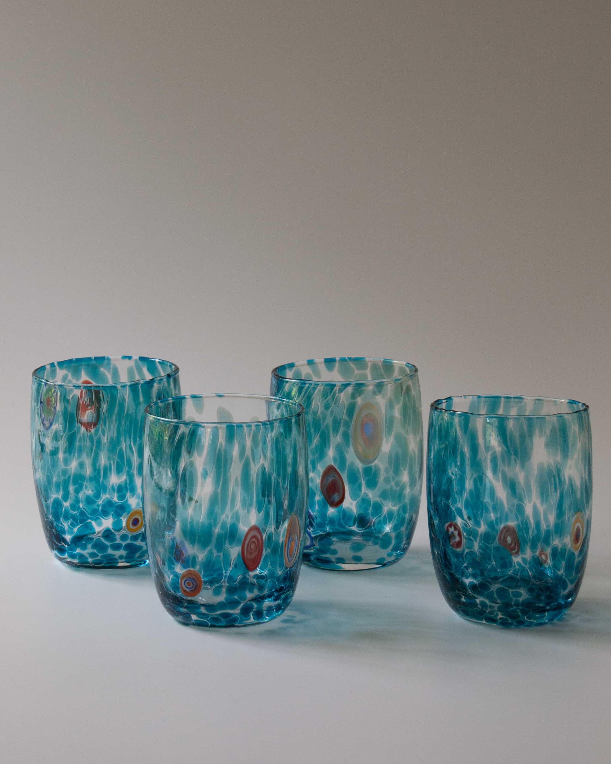 Handblown Blue Murano Tumbler - Set of 4