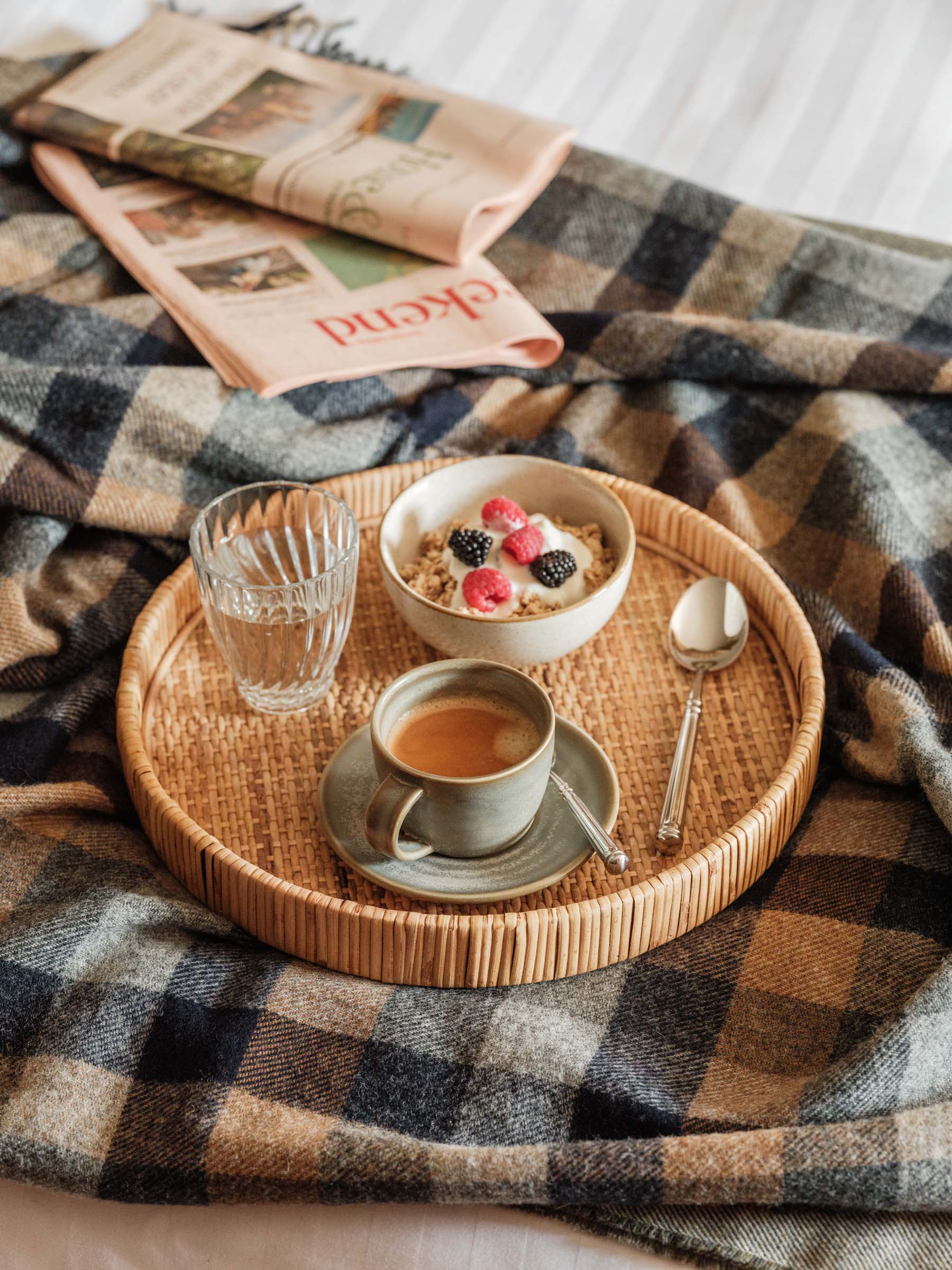 Oakley navy grey camel check wool throw – woven in Ireland - Anbosie