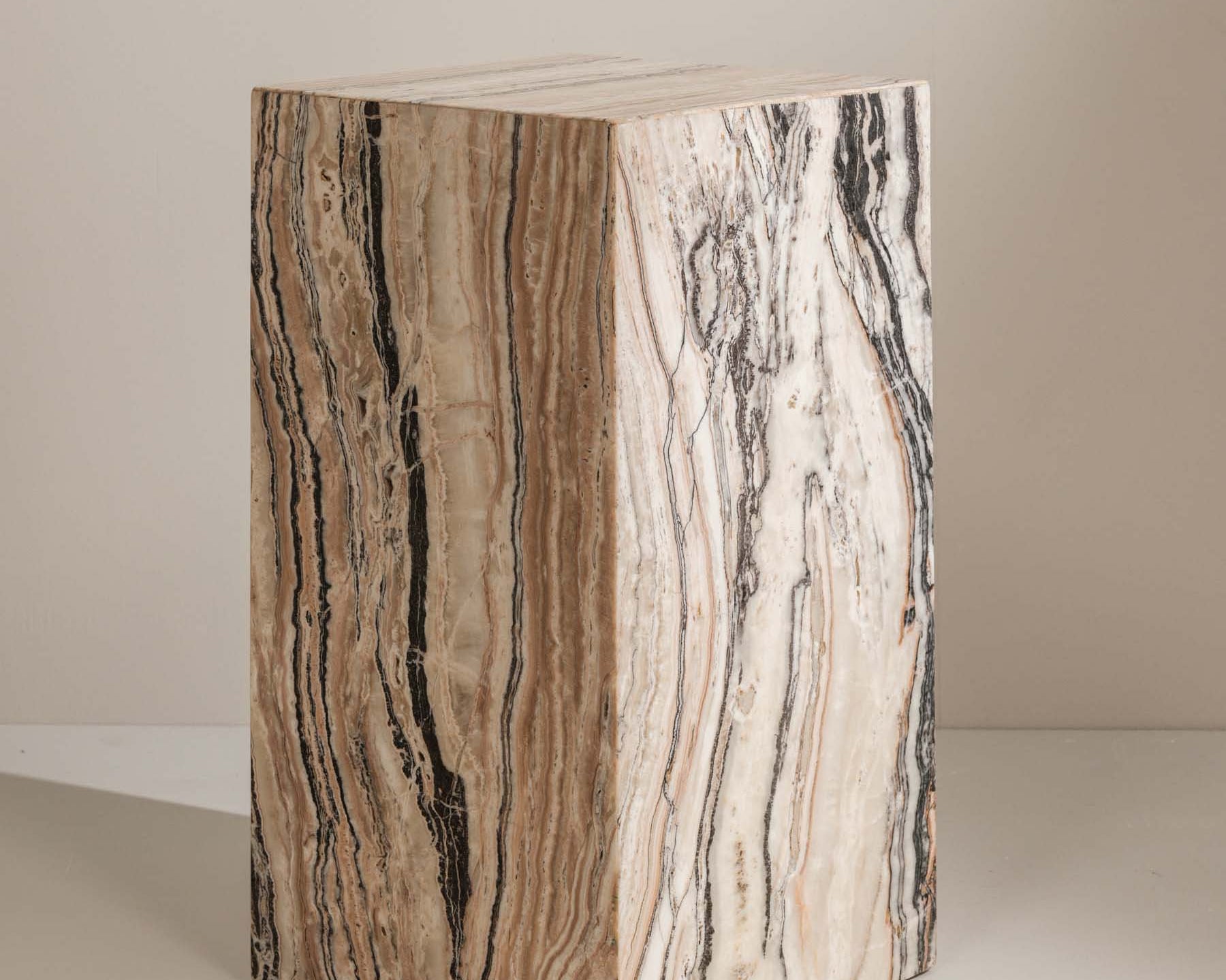 Celine square side table crafted from multi‑coloured Travertine – Anboise