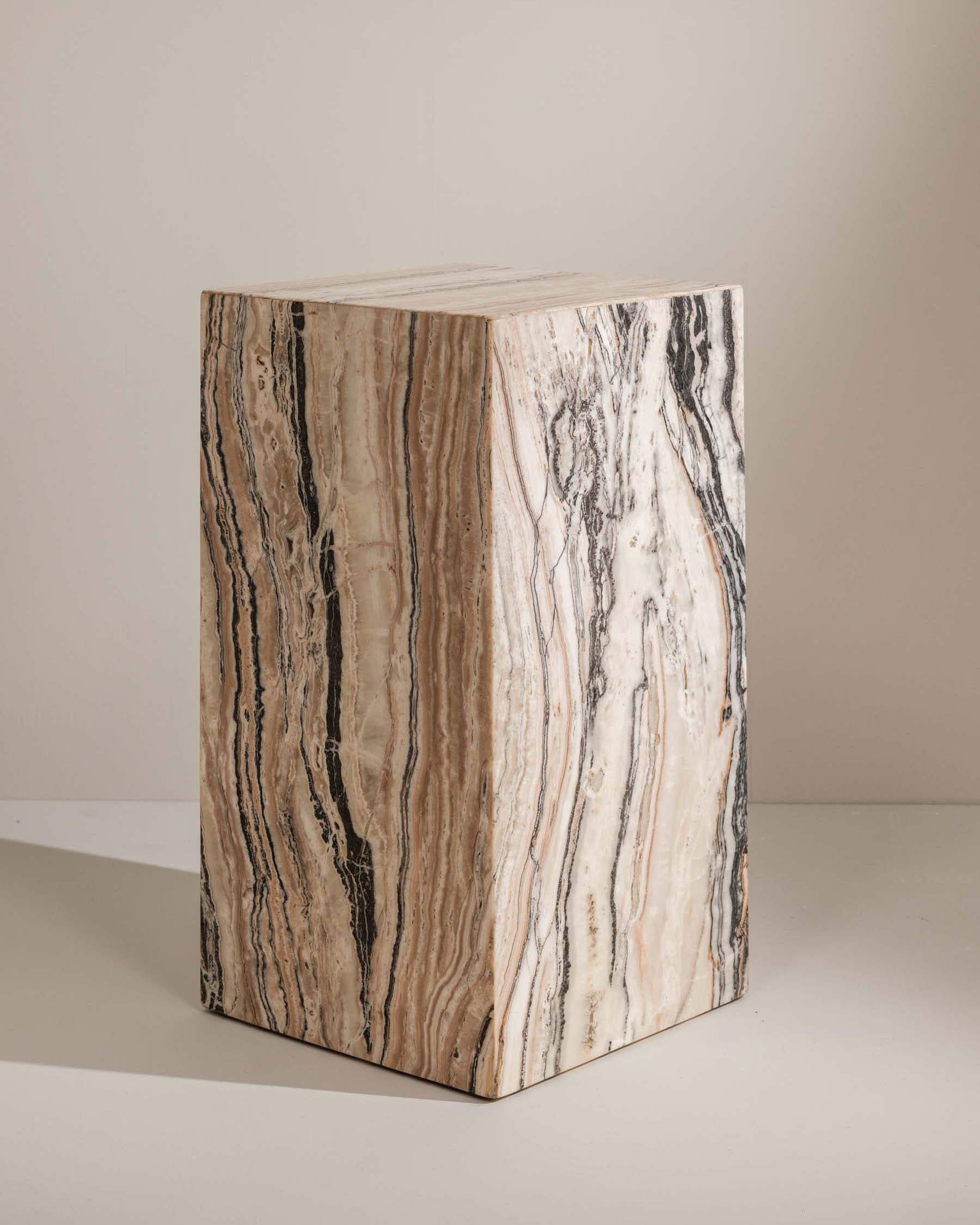 Celine square side table crafted from multi‑coloured Travertine – Anboise