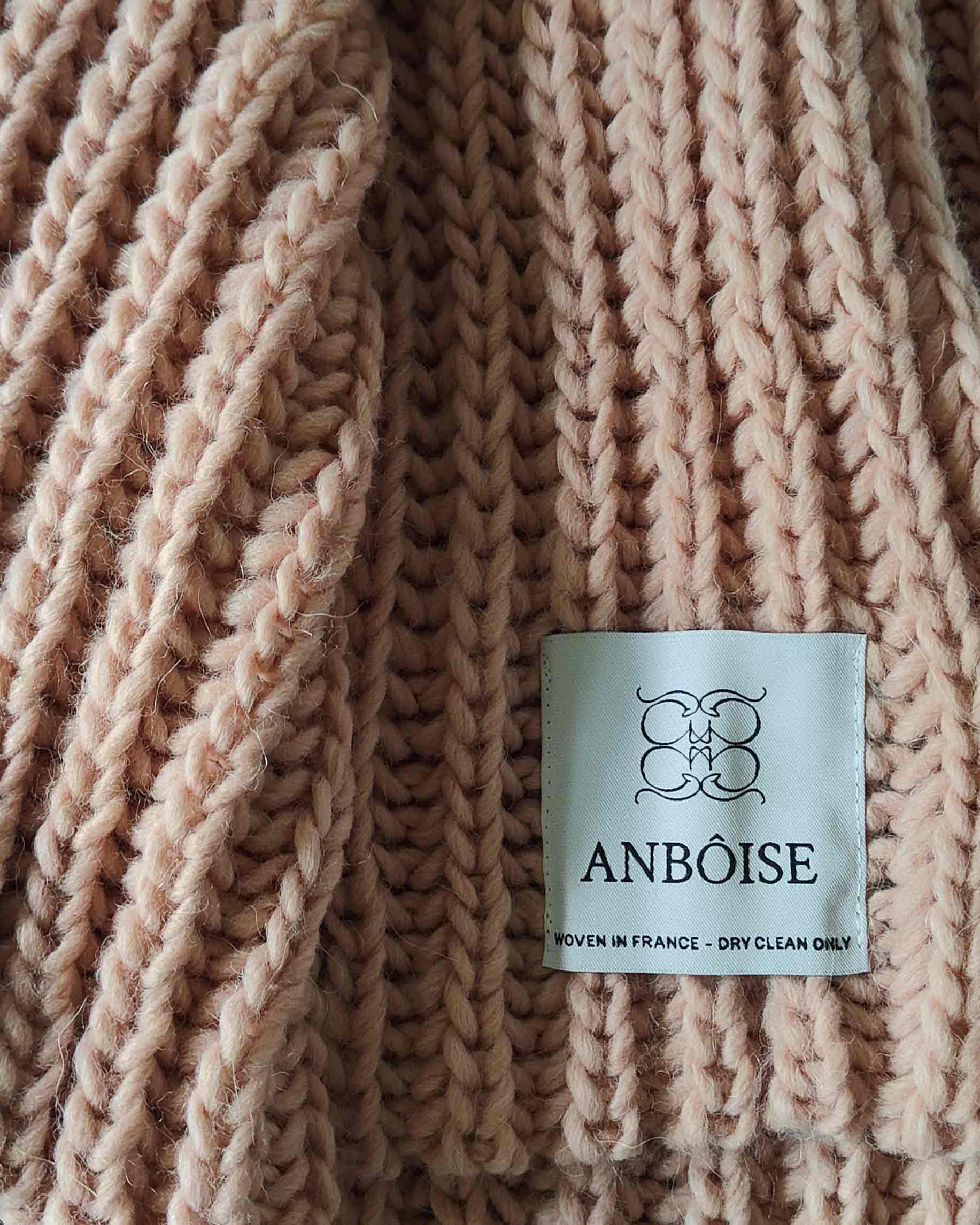 Woven for Anbôise in France, luxury pink alpaca and wool cable knit throw | Anboise