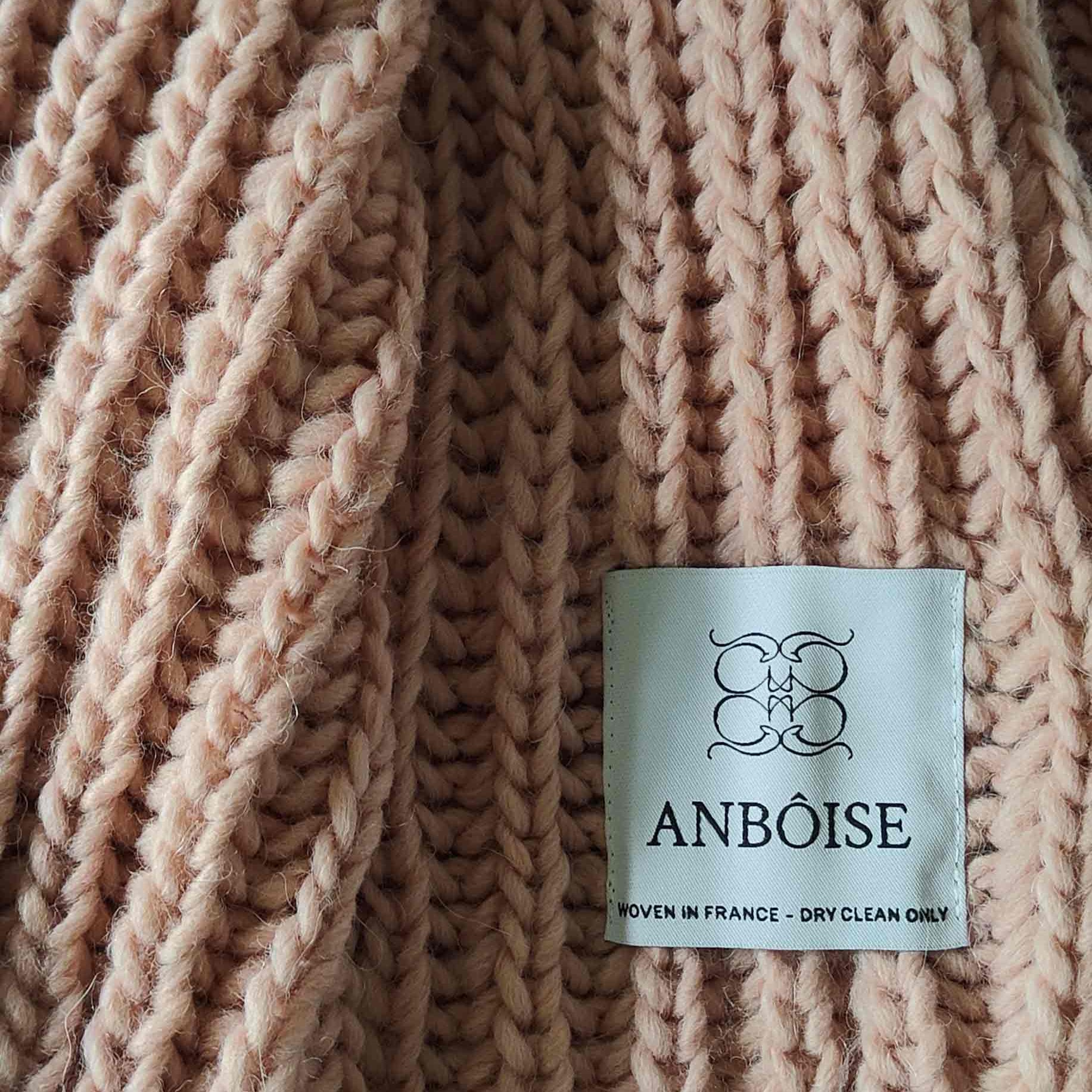 Woven for Anbôise in France, luxury pink alpaca and wool cable knit throw | Anboise