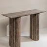 April console table crafted from dark grey Travertine with dramatic veining – Anboise