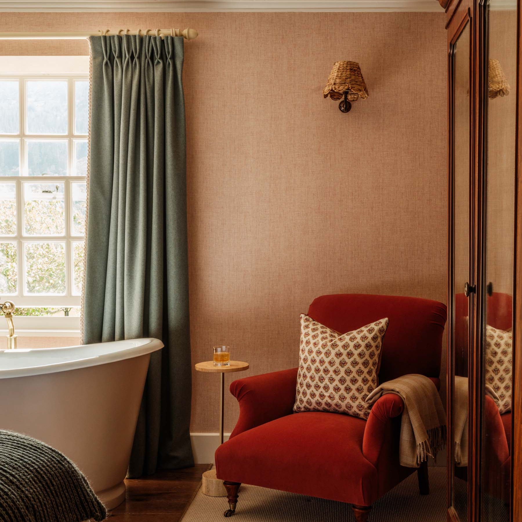 Celine Side Table styled in a traditional  hotel room