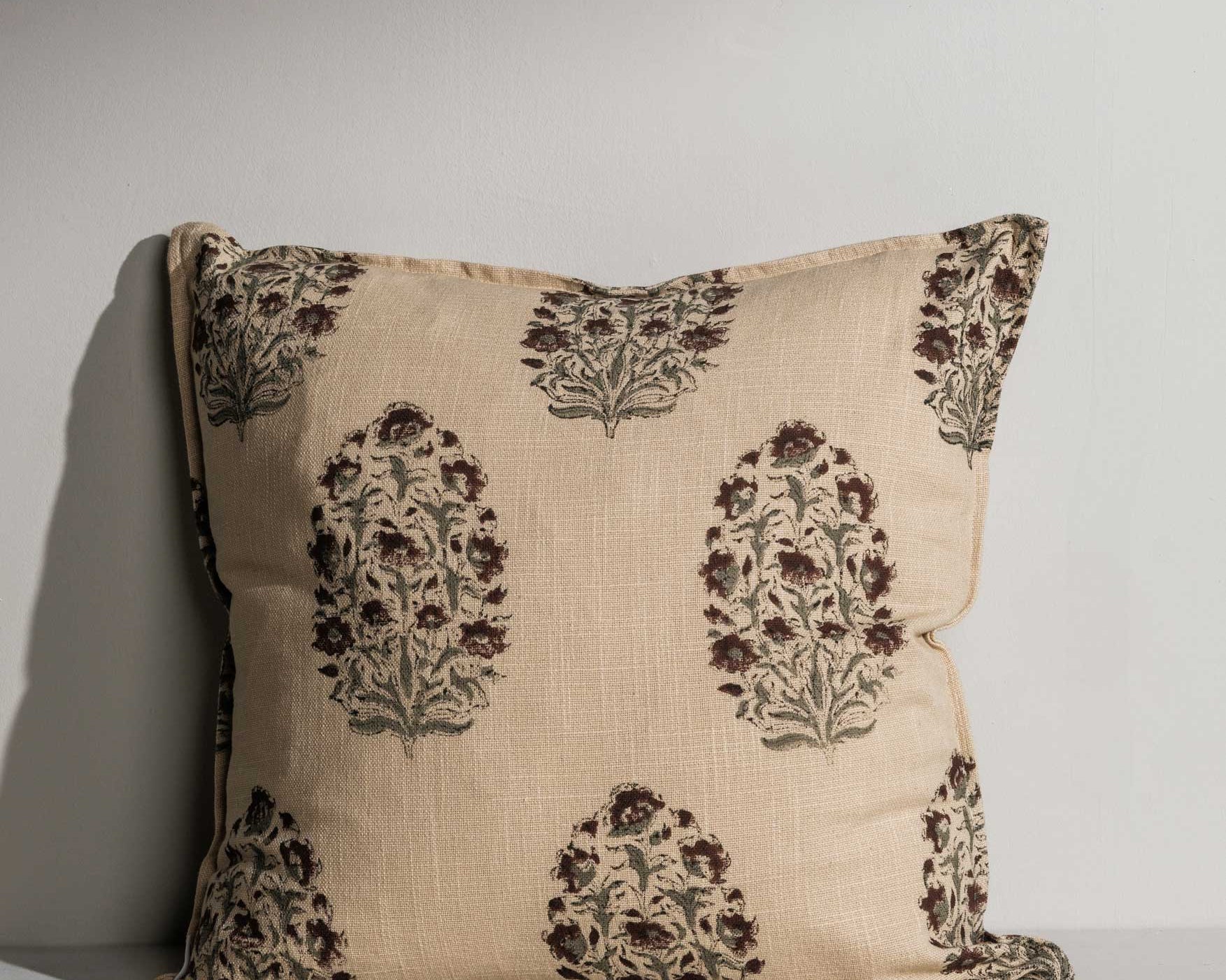Elisa square double‑sided hand block printed cushion – Jaipur craftsmanship - Anboise