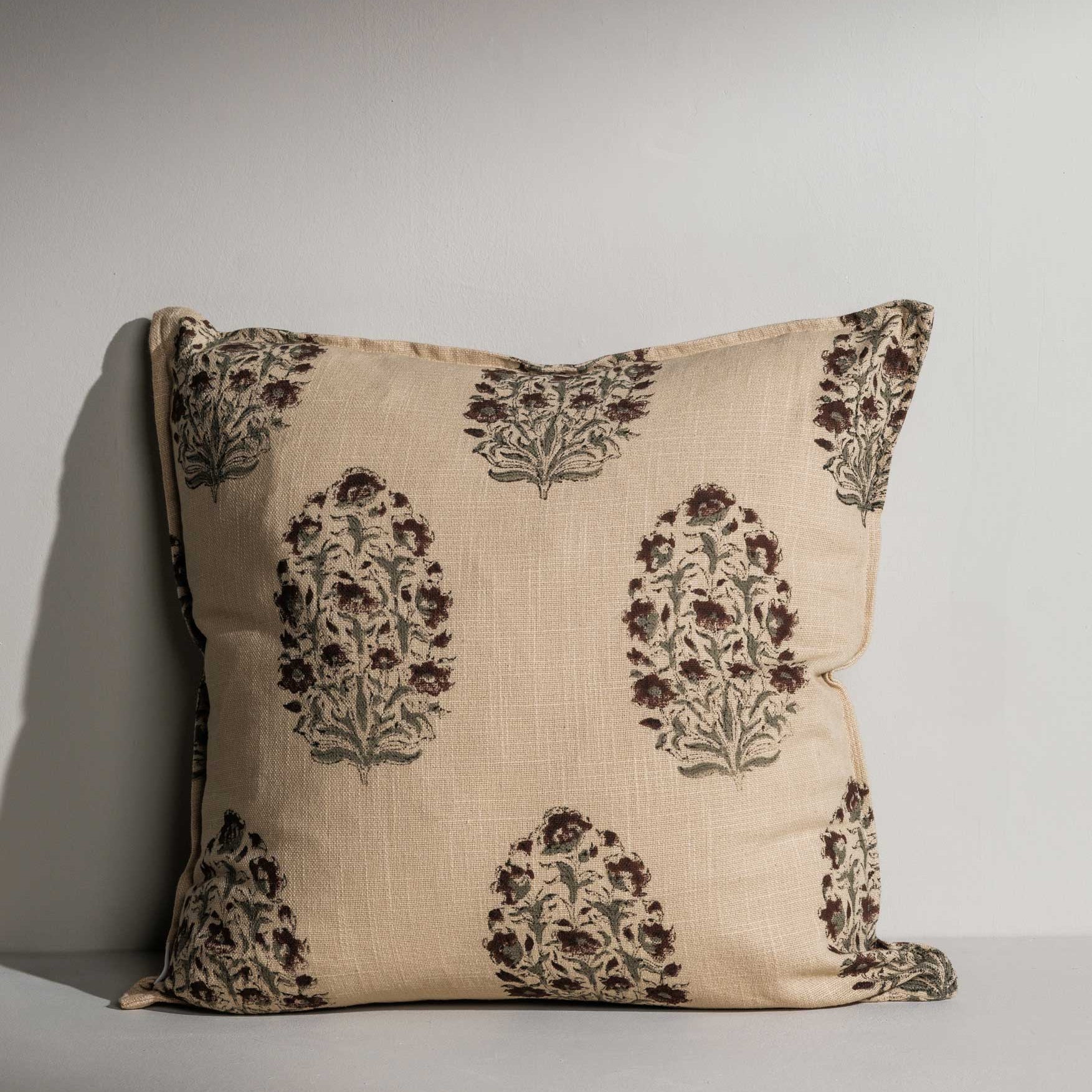 Elisa square double‑sided hand block printed cushion – Jaipur craftsmanship - Anboise