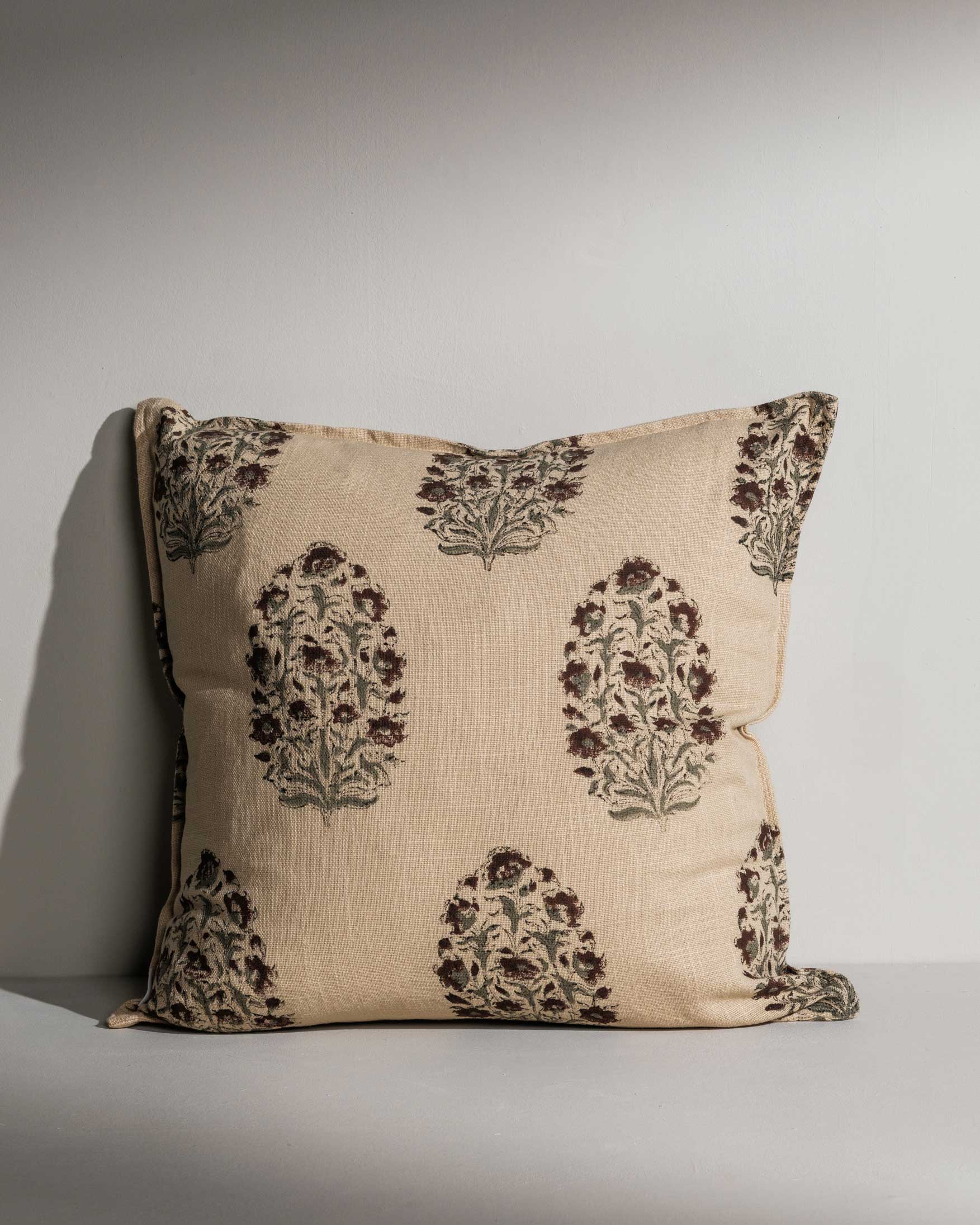 Elisa square double‑sided hand block printed cushion – Jaipur craftsmanship - Anboise