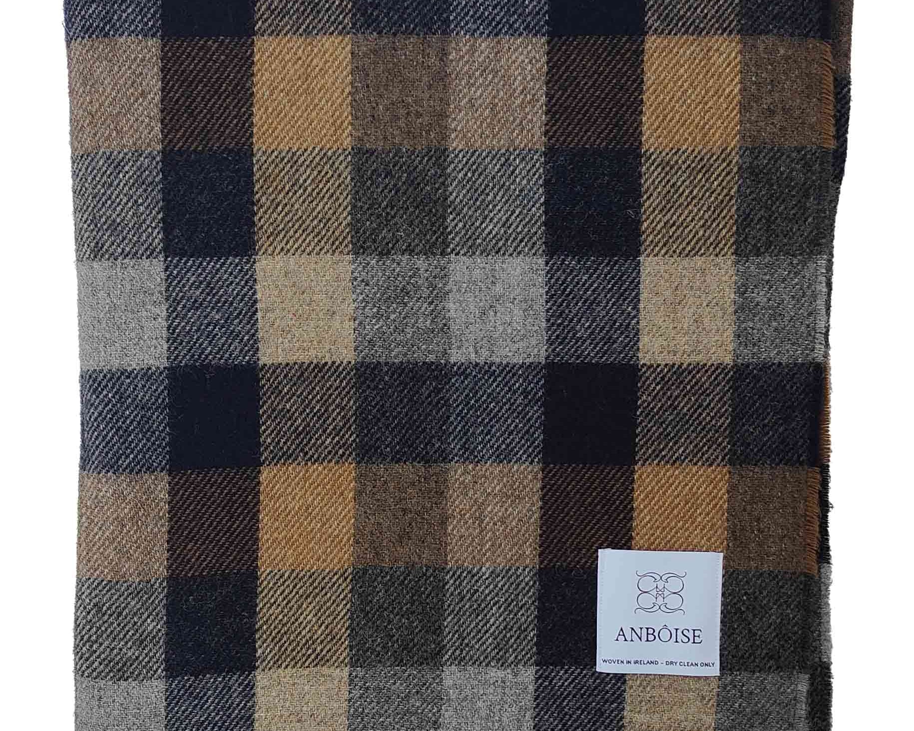 Oakley Navy Grey & Camel Check Wool Throw | Anboise