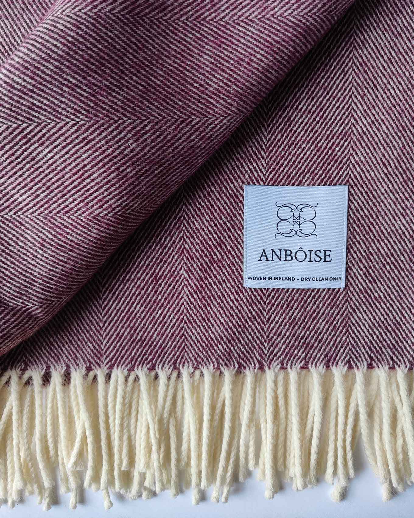 Alexis extra‑large aubergine Merino wool throw – woven in Ireland | Anboise