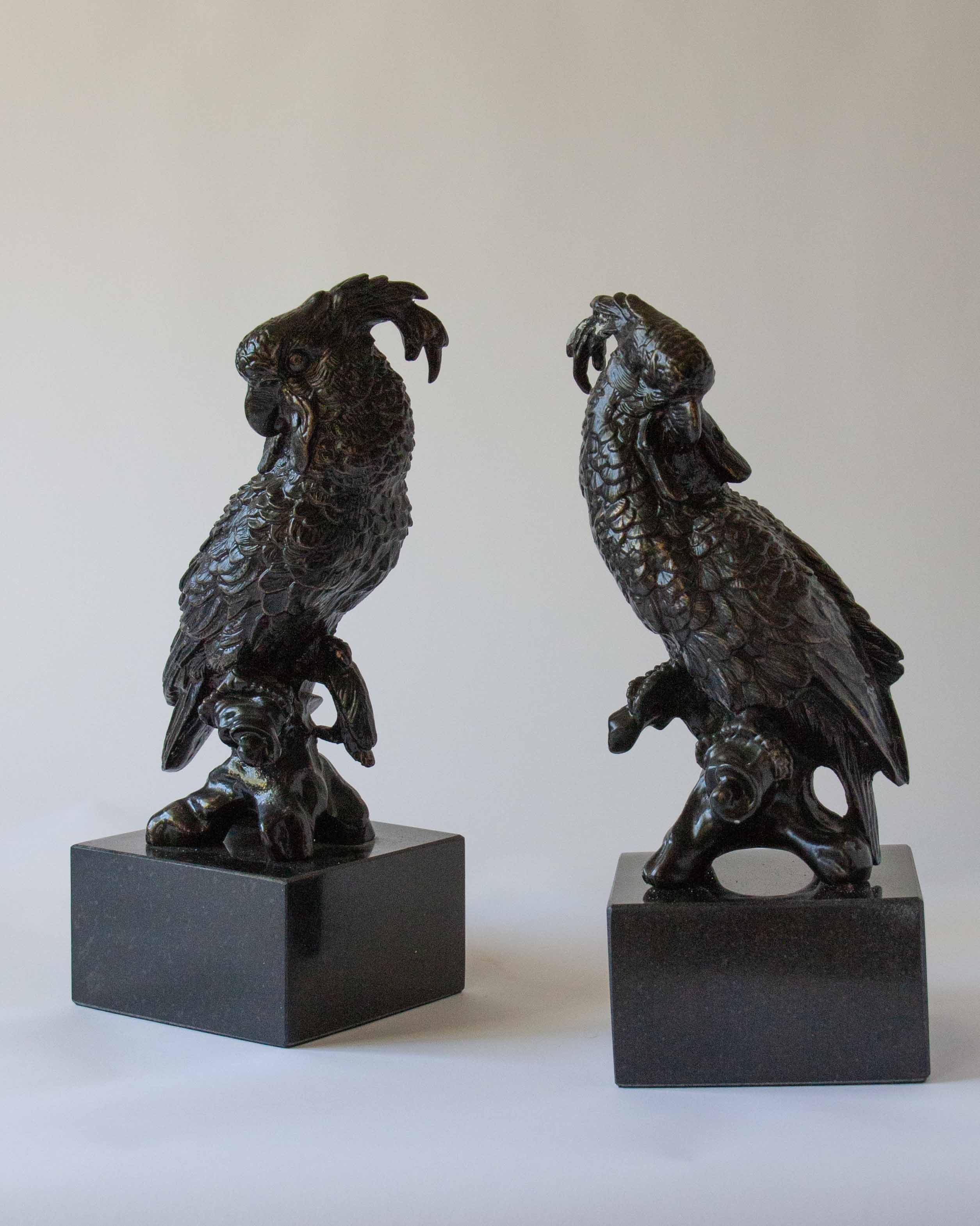 Pair of Bronze Parrot Sculptures