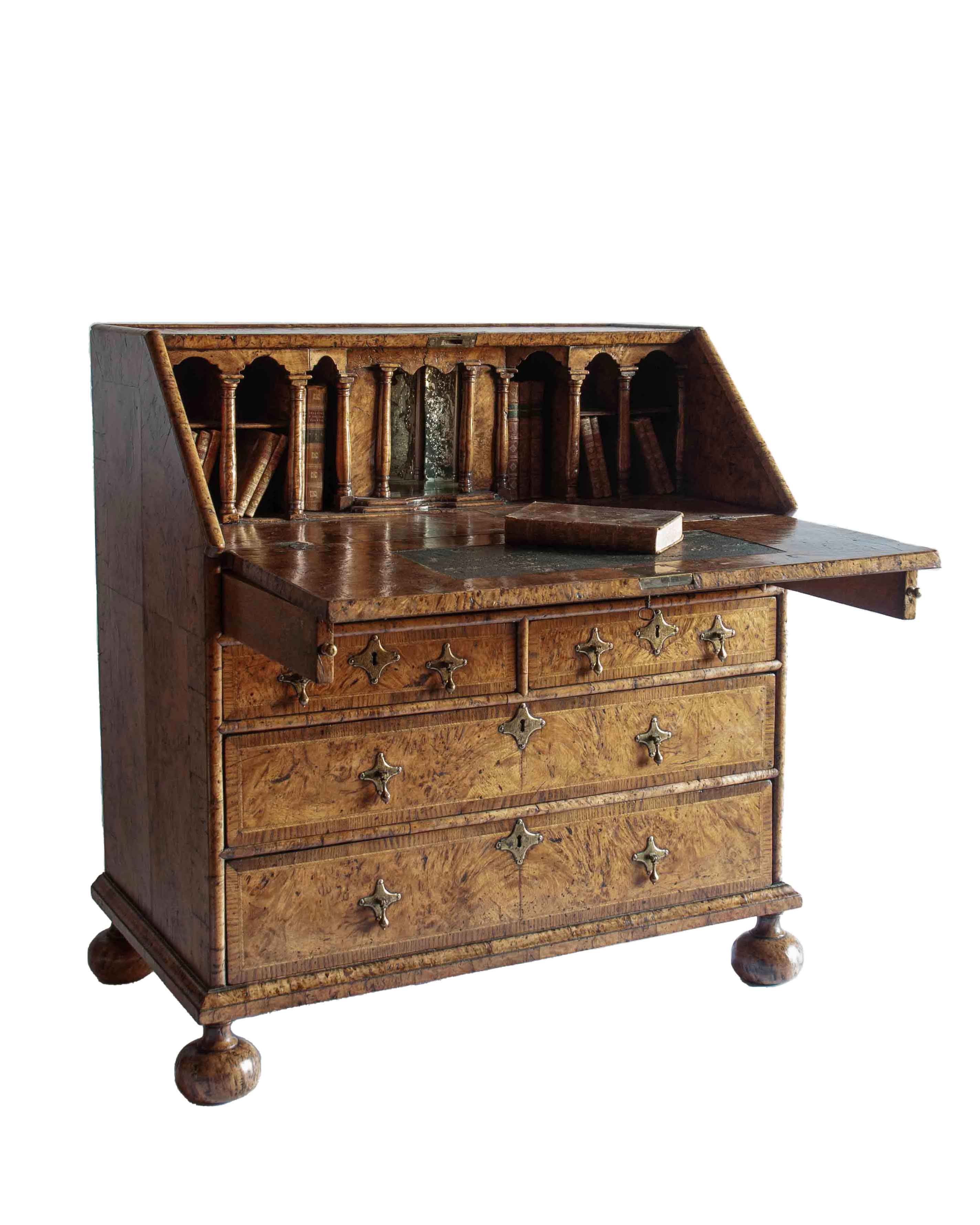 Rare 17th Century Veneered Burr Oak Bureau