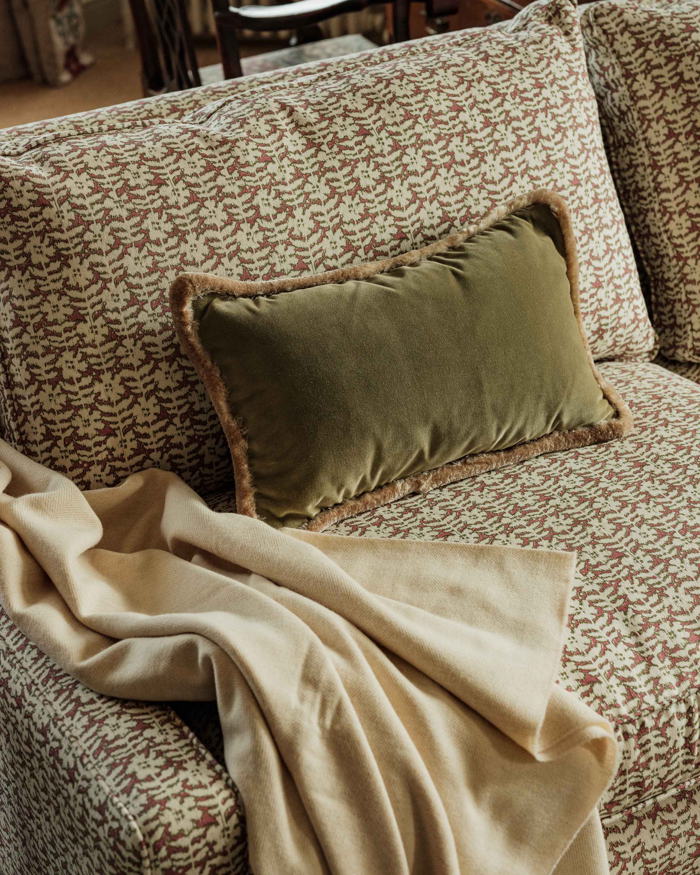 Luxury Italian velvet and silk trim cushion  Handmade in the UK | Anboise