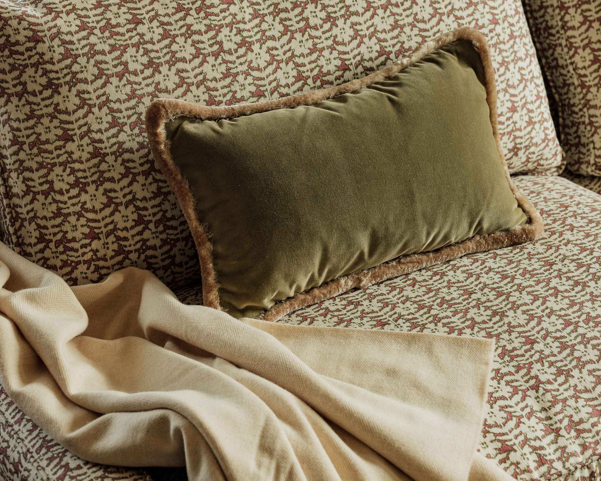 Luxury Italian velvet and silk trim cushion  Handmade in the UK | Anboise