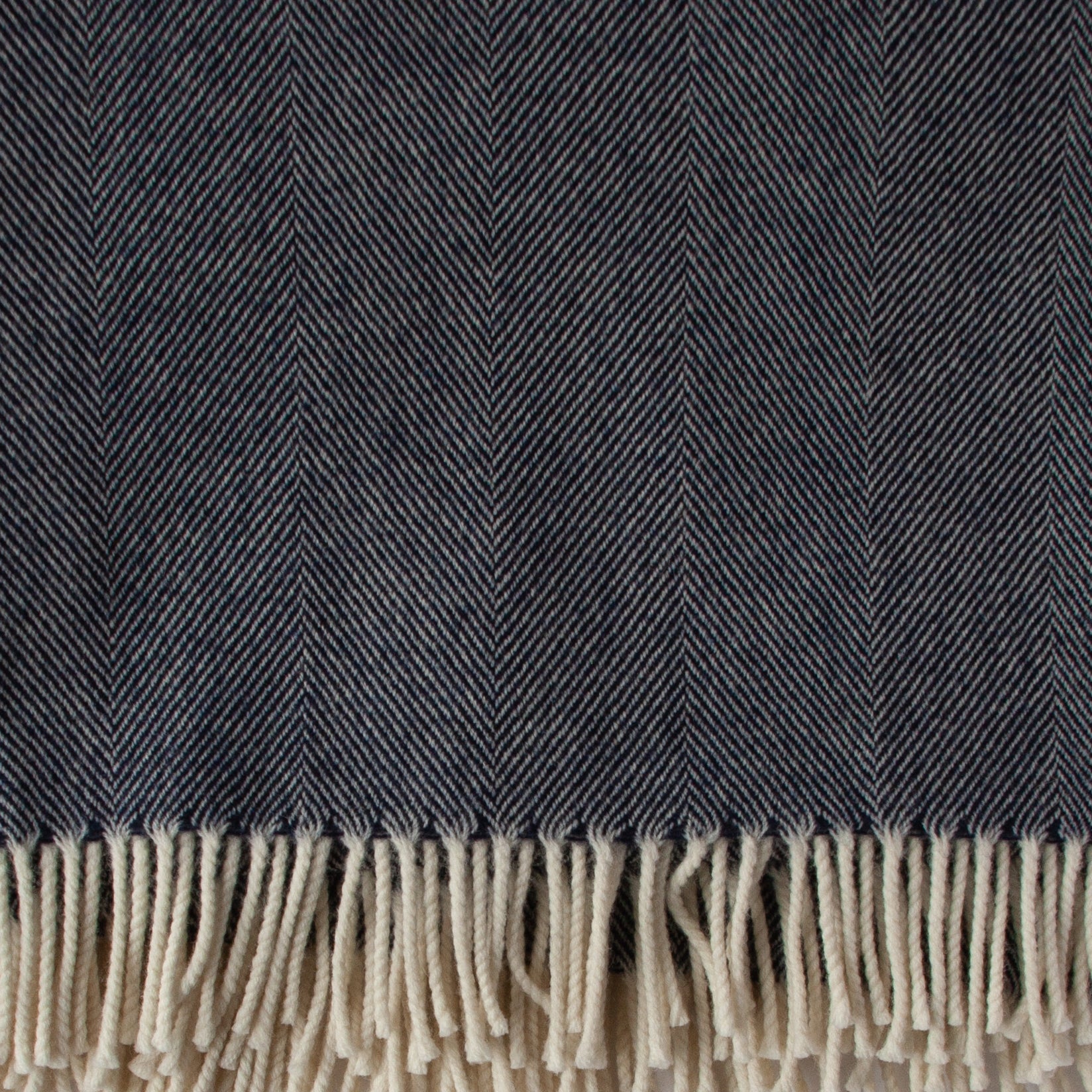 Close‑up of navy herringbone Merino weave and soft texture - Anboise