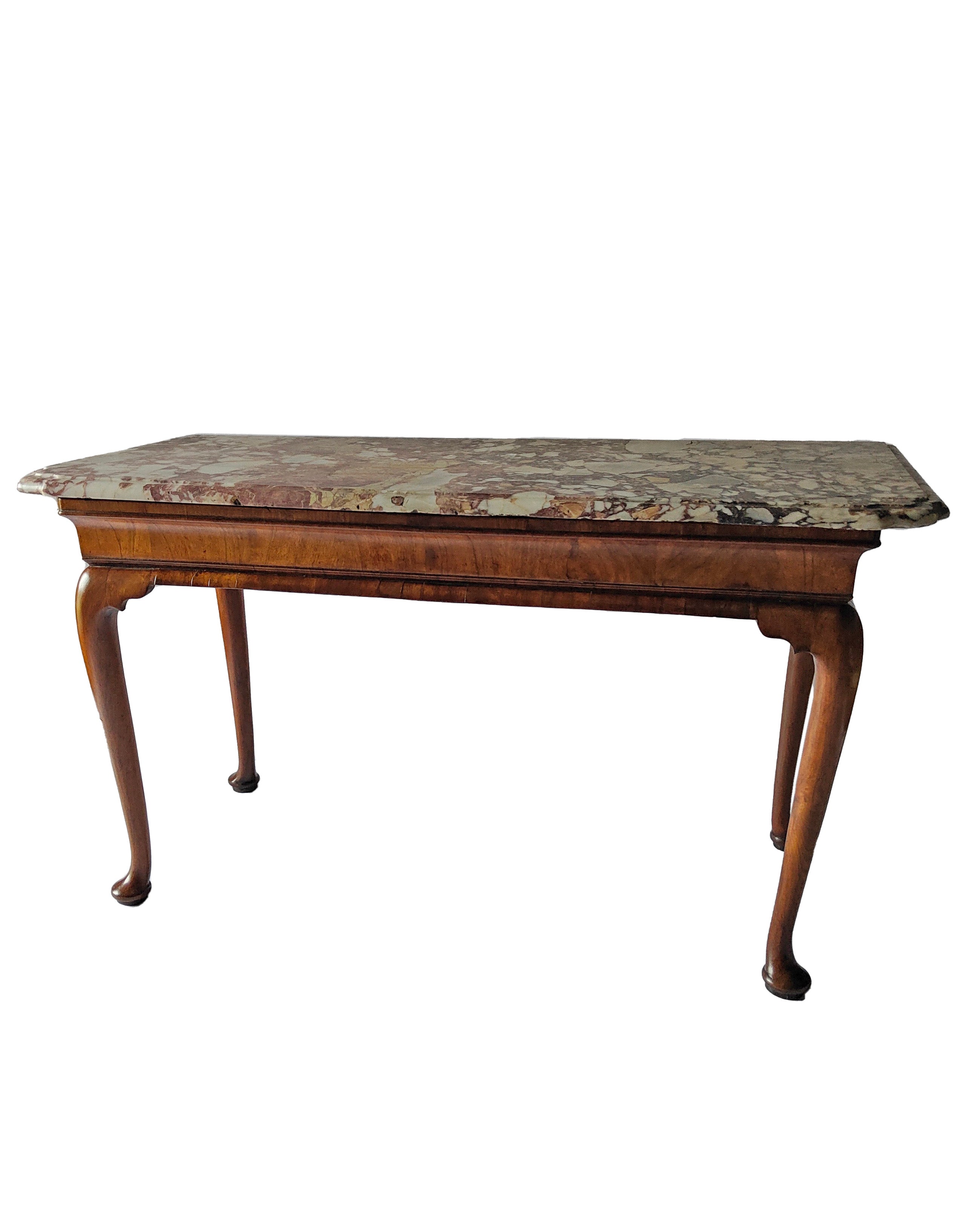 Marble Topped Walnut Console Table