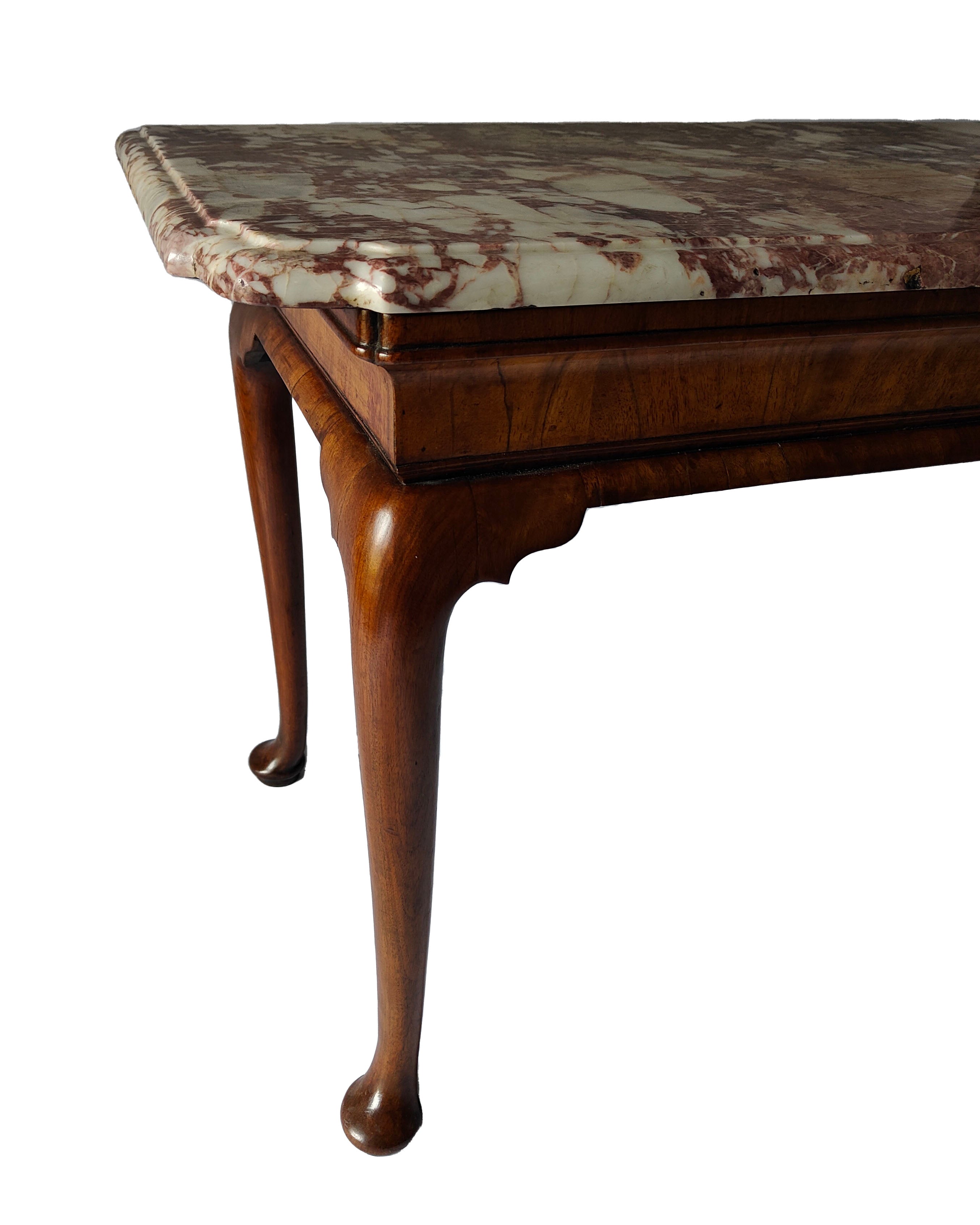 Marble Topped Walnut Console Table
