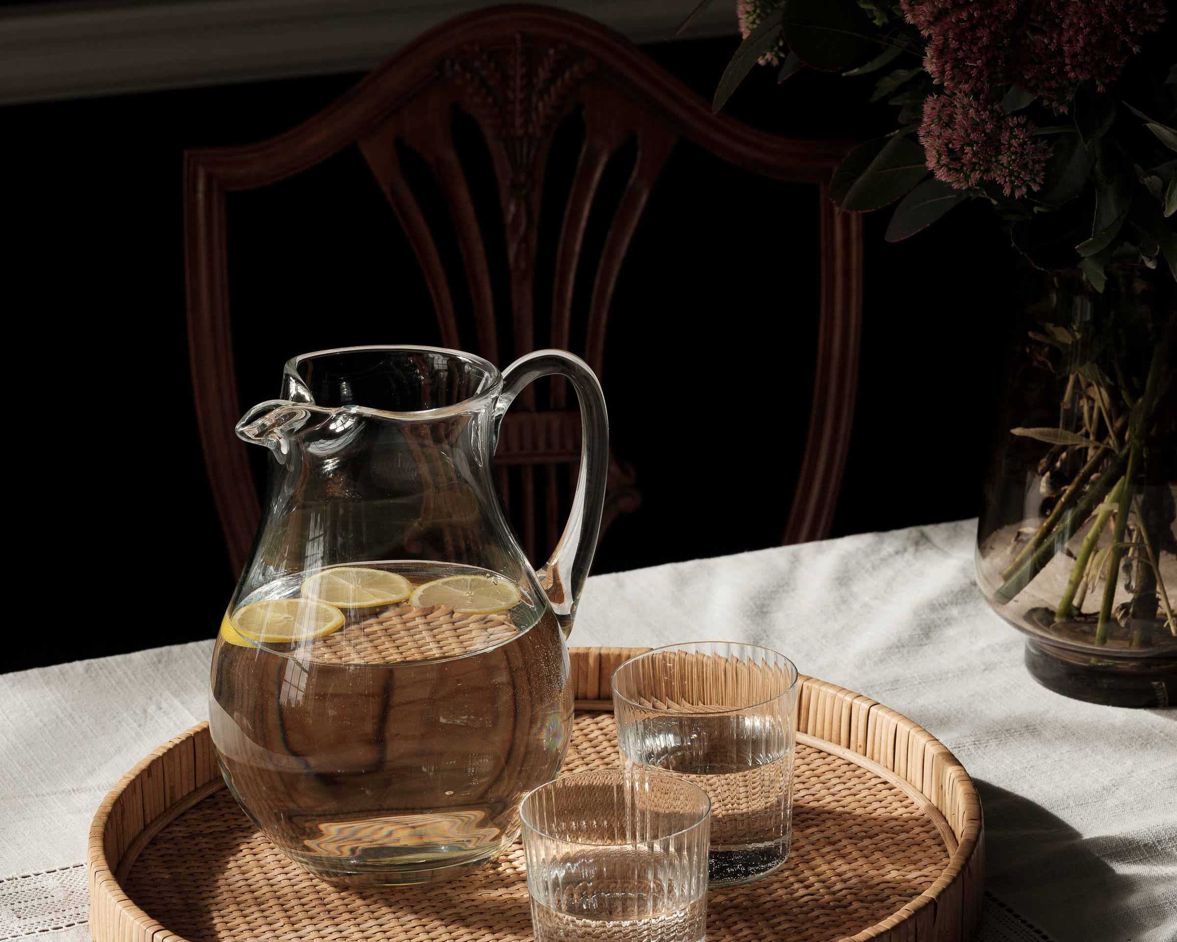 June tray styled as drinks tray with glasses and jug - Anboise