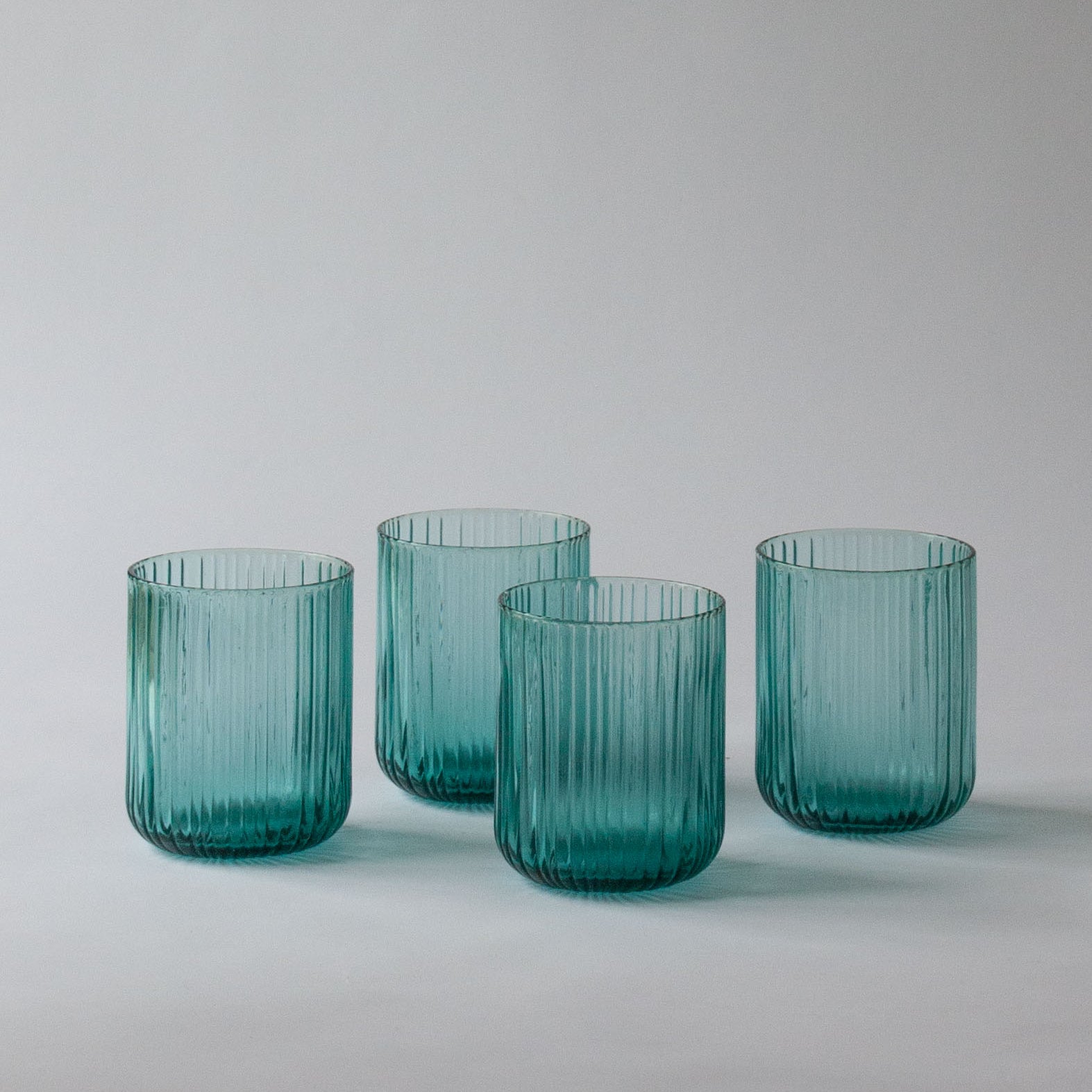Elena Fluted Blue Glass Tumbler - Set of 4 | Anboise